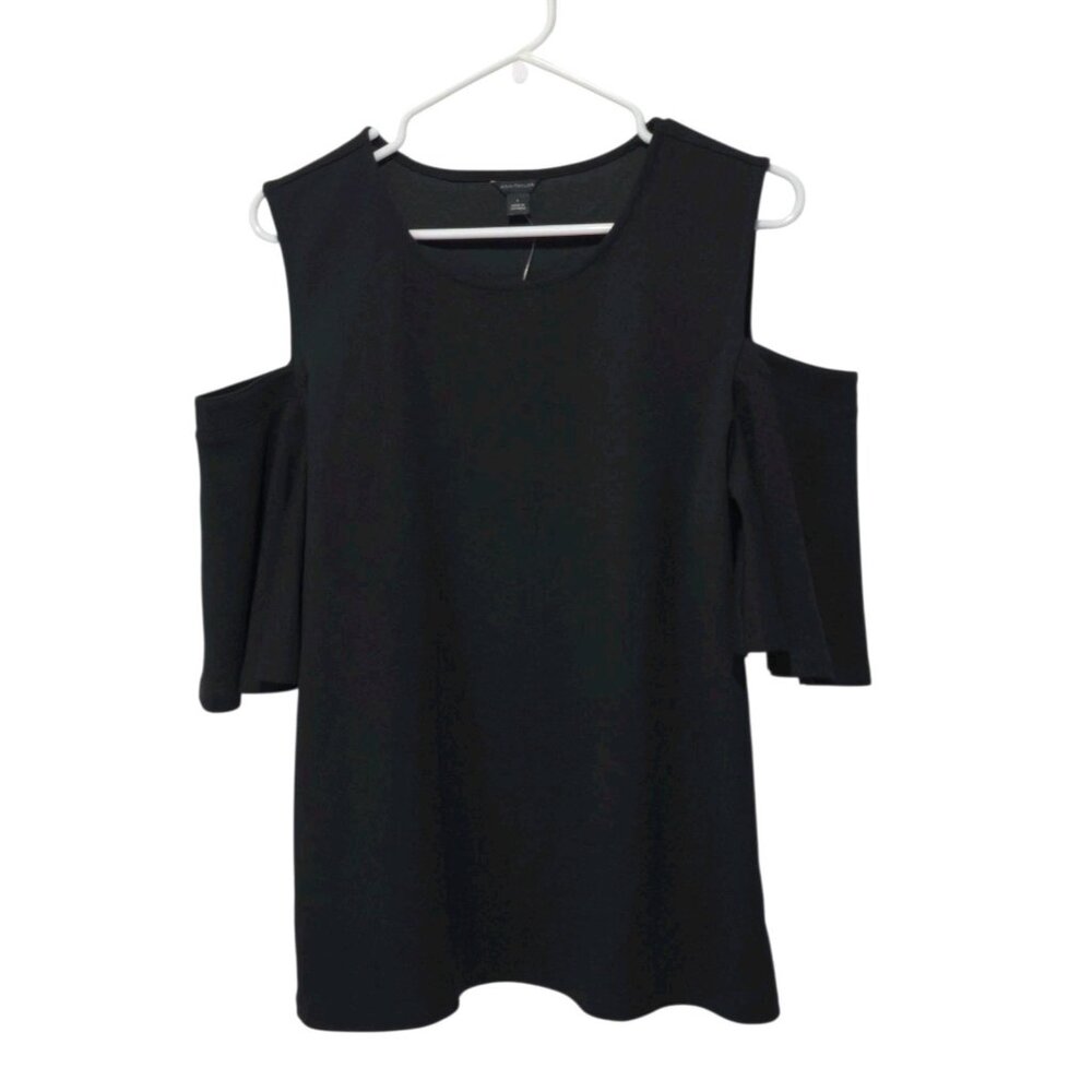 Ann Taylor Cut Off The Shoulder Blouse Black Women's Size L (Cold Shoulder)